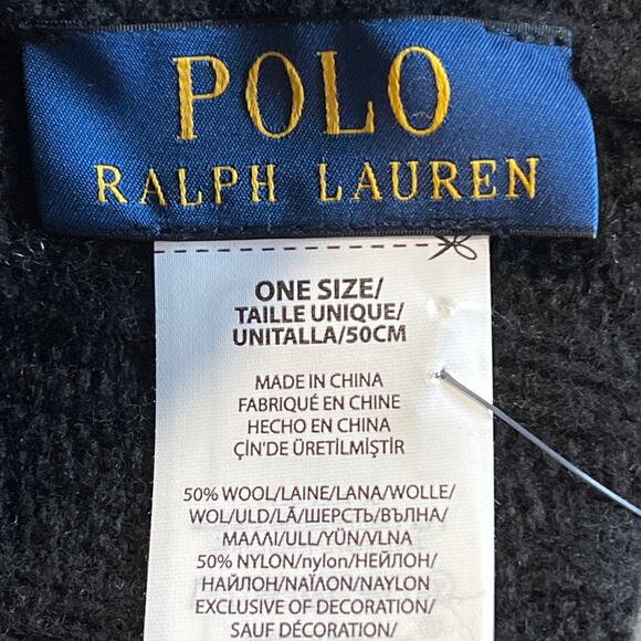 Polo Ralph Lauren Beanie Mens Black Red Pony Wool Blend Rib Knit Cuff NEW - Picture 2 of 2